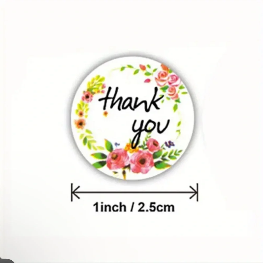 Roll of 500 Floral Thank You Stickers 8 Different Designs Colorful Flowers